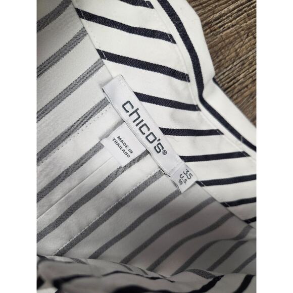 Chico's Black White Stripe Button Blouse Shirt Size 3 - XL 16/18 - Picture 2 of 4